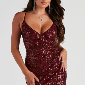 Windsor Burgundy Sequin Midi Dress